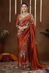 Buy_Miku Kumar_Orange Georgette Embroidery, Sequins, Zelia Floral Pre-draped Saree With Blouse _at_Aza_Fashions