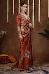 Miku Kumar_Orange Georgette Embroidery, Sequins, Zelia Floral Pre-draped Saree With Blouse _Online_at_Aza_Fashions