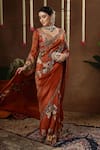 Miku Kumar_Orange Georgette Embroidery, Sequins, Zelia Floral Pre-draped Saree With Blouse _at_Aza_Fashions