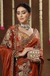 Buy_Miku Kumar_Orange Georgette Embroidery, Sequins, Zelia Floral Pre-draped Saree With Blouse 