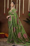 Miku Kumar_Green Georgette, Tissue Embroidery, Petunia Print Pre-draped Saree With Blouse _Online_at_Aza_Fashions