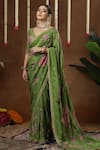Buy_Miku Kumar_Green Georgette, Tissue Embroidery, Petunia Print Pre-draped Saree With Blouse _at_Aza_Fashions