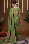Shop_Miku Kumar_Green Georgette, Tissue Embroidery, Petunia Print Pre-draped Saree With Blouse _at_Aza_Fashions