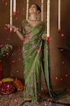 Miku Kumar_Green Georgette, Tissue Embroidery, Petunia Print Pre-draped Saree With Blouse _at_Aza_Fashions