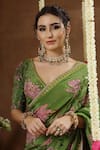 Buy_Miku Kumar_Green Georgette, Tissue Embroidery, Petunia Print Pre-draped Saree With Blouse 