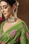 Miku Kumar_Green Georgette, Tissue Embroidery, Petunia Print Pre-draped Saree With Blouse _Online
