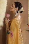 Buy_Miku Kumar_Yellow Georgette, Tissue Nerra Florette Print Pre-draped Saree With Blouse _Online_at_Aza_Fashions