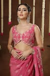 Miku Kumar_Pink Georgette, Tissue Embroidery, Vionna Pre-draped Saree Set With Jacket _Online_at_Aza_Fashions