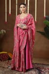 Buy_Miku Kumar_Pink Georgette, Tissue Embroidery, Vionna Pre-draped Saree Set With Jacket _Online_at_Aza_Fashions