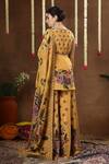Shop_Miku Kumar_Mustard Georgette, Tissue Embroidery, Beads, Celosia Printed Peplum Kurta Set _at_Aza_Fashions
