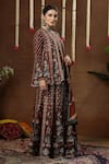 Buy_Miku Kumar_Maroon Georgette, Tissue Embroidery, Zari, Tira Printed Peplum Kurta Sharara Set _Online_at_Aza_Fashions