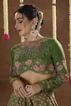 Miku Kumar_Green Georgette, Tissue Embroidery, Sequins Round Neck Lotus Lehenga Set _Online_at_Aza_Fashions