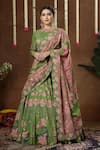 Shop_Miku Kumar_Green Georgette, Tissue Embroidery, Sequins Round Neck Lotus Lehenga Set _Online_at_Aza_Fashions