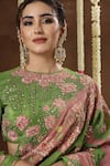 Miku Kumar_Green Georgette, Tissue Embroidery, Sequins Round Neck Lotus Lehenga Set _at_Aza_Fashions
