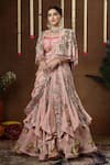 Buy_Miku Kumar_Multi Color Georgette, Tissue Iris Floral Print Cape Draped Lehenga Set _at_Aza_Fashions