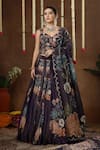 Shop_Miku Kumar_Navy Georgette, Tissue Embroidery, Sequins, Pearls, Lilya Floral Lehenga Set _Online
