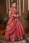 Miku Kumar_Pink Georgette, Tissue Embroidery, Sequins Kamalika Floral Pattern Lehenga Set _Online