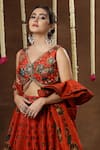 Buy_Miku Kumar_Orange Georgette, Tissue Embroidery V-neck, Raiya Floral Print Cape Lehenga Set _Online_at_Aza_Fashions