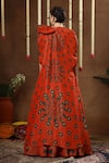 Shop_Miku Kumar_Orange Georgette, Tissue Embroidery V-neck, Raiya Floral Print Cape Lehenga Set _at_Aza_Fashions