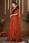 Shop_Miku Kumar_Orange Georgette, Tissue Embroidery V-neck, Raiya Floral Print Cape Lehenga Set _Online_at_Aza_Fashions
