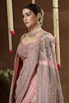Shop_Miku Kumar_Pink Georgette, Tissue Embroidery, Sequins, Zari Nerina Cape Lehenga Set _Online_at_Aza_Fashions