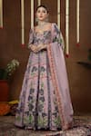 Buy_Miku Kumar_Purple Georgette, Tissue Embroidery, Zinnia Floral Print Anarkali Lehenga Set _at_Aza_Fashions