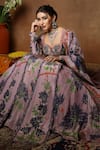 Buy_Miku Kumar_Purple Georgette, Tissue Embroidery, Zinnia Floral Print Anarkali Lehenga Set 