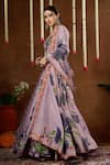 Shop Miku Kumar Purple Georgette, Tissue Embroidery, Zinnia Floral Print Anarkali Lehenga Set at Aza Fashions Shop_Miku Kumar_Purple Georgette, Tissue Embroidery, Zinnia Floral Print Anarkali Lehenga Set _at_Aza_Fashions