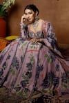 Shop Miku Kumar Purple Georgette, Tissue Embroidery, Zinnia Floral Print Anarkali Lehenga Set Shop_Miku Kumar_Purple Georgette, Tissue Embroidery, Zinnia Floral Print Anarkali Lehenga Set