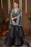 Miku Kumar_Blue Georgette, Tissue Zuri Layered Pre-draped Lehenga Saree Set With Cape _Online