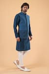 Buy_Millionaire_Blue Silk Embroidery Geometric Thread Bundi Kurta Set _Online_at_Aza_Fashions