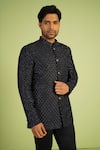 Millionaire_Blue Silk Embroidery French Knot Salli Work Jodhpuri And Trouser Set _Online_at_Aza_Fashions
