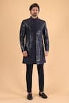 Buy_Millionaire_Blue Silk Embroidery, Sequins Tiki And Threadwork Sherwani With Trouser _at_Aza_Fashions