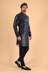 Millionaire_Blue Silk Embroidery, Sequins Tiki And Threadwork Sherwani With Trouser _Online_at_Aza_Fashions