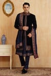 Buy_Millionaire_Blue Velvet, Modal, Satin Embroidery Sherwani Set _at_Aza_Fashions