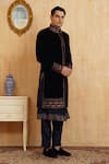 Buy_Millionaire_Blue Velvet, Modal, Satin Embroidery Sherwani Set _Online_at_Aza_Fashions