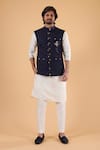 Buy_Millionaire_Navy Linen, Silk Embroidery, Metallic Thread Kasab Work Bundi Kurta Set 