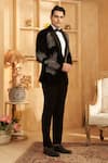 Shop_Millionaire_Black Velvet Embroidery French Knot Suit Set _at_Aza_Fashions