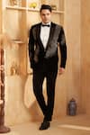 Buy_Millionaire_Black Velvet Embroidery French Knot Suit Set _at_Aza_Fashions