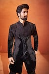 Shop Millionaire Black Velvet Embroidery, Zari French Knot Sherwani Set Online at Aza Fashions Shop_Millionaire_Black Velvet Embroidery, Zari French Knot Sherwani Set _Online_at_Aza_Fashions
