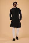 Buy_Millionaire_Black Tussar, Silk Embroidery Lucknowi Kurta Set _at_Aza_Fashions