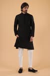Millionaire_Black Tussar, Silk Embroidery Lucknowi Kurta Set _Online_at_Aza_Fashions