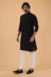Shop_Millionaire_Black Tussar, Silk Embroidery Lucknowi Kurta Set _Online_at_Aza_Fashions