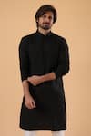 Millionaire_Black Tussar, Silk Embroidery Lucknowi Kurta Set _at_Aza_Fashions