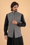 Buy_Millionaire_Black Silk, Linen, Satin Embroidery Thread Work Bundi Kurta Set 
