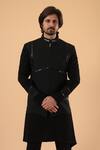 Millionaire_Black Viscose, Polyester Plited Zip Closure Bundi Kurta Set _Online_at_Aza_Fashions