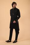 Shop_Millionaire_Black Viscose, Polyester Plited Zip Closure Bundi Kurta Set _Online_at_Aza_Fashions