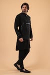 Millionaire_Black Viscose, Polyester Plited Zip Closure Bundi Kurta Set _at_Aza_Fashions