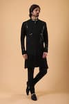 Buy_Millionaire_Black Viscose, Polyester Plited Zip Closure Bundi Kurta Set _at_Aza_Fashions