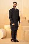 Shop_Millionaire_Black Organza Embroidery, Pearls Sherwani Set _Online_at_Aza_Fashions
